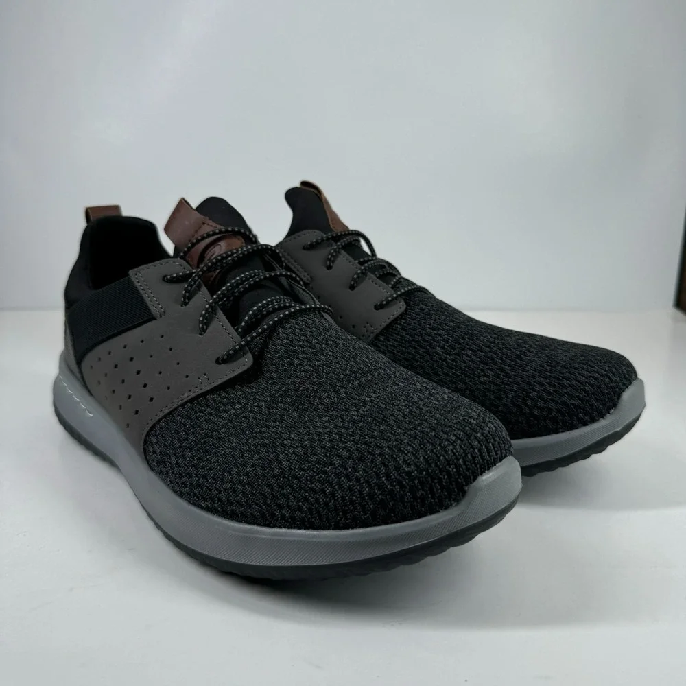 Skechers Delson Camben Men's US 11 Wide Black/Gray Knit Slip-On Sneaker 65474W